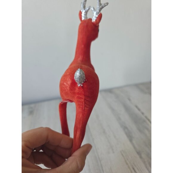 Vintage celluloid red felt reindeer glitter deer Xmas decor large - Picture 7 of 8